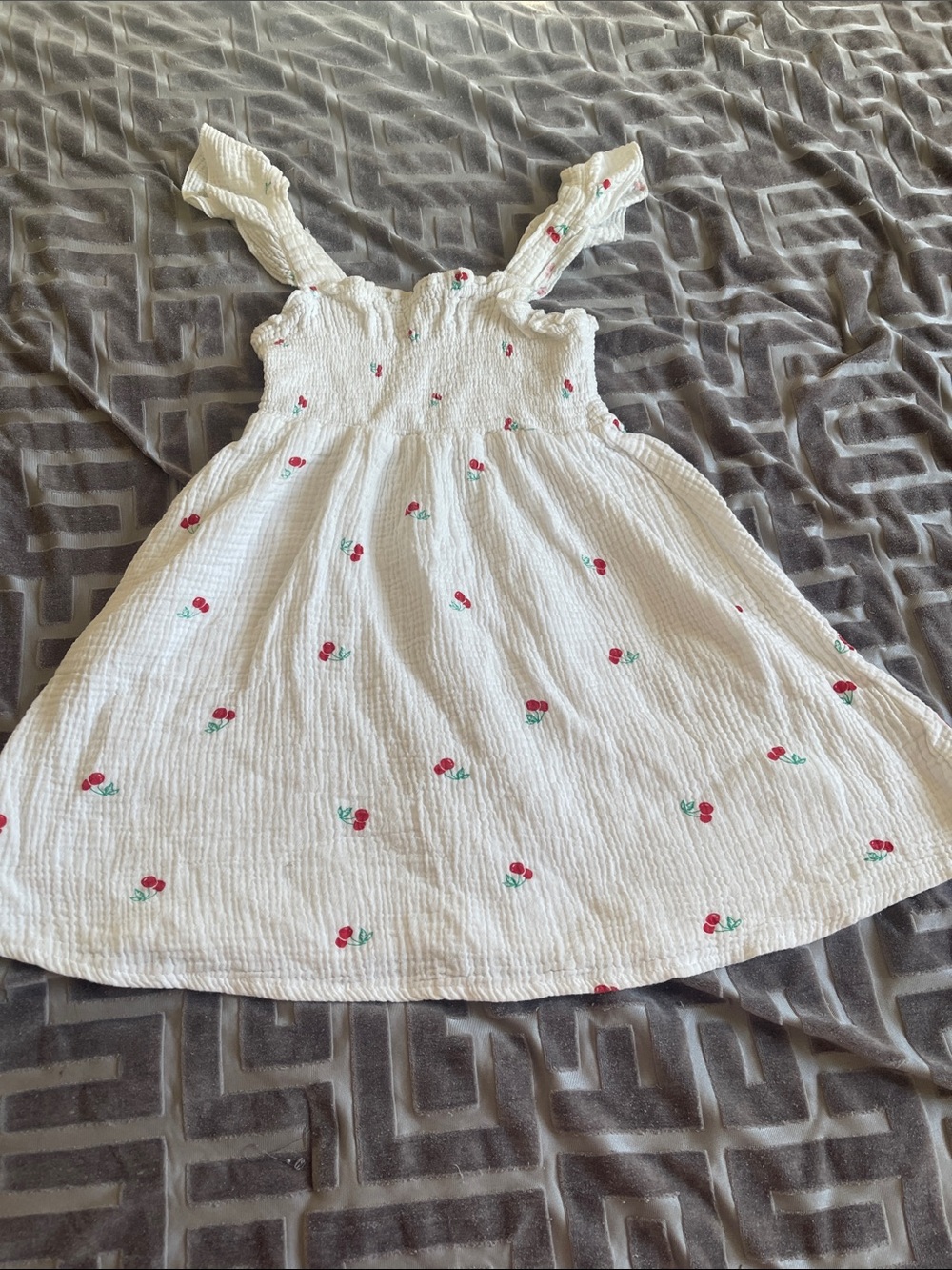 100% cotton Girls' Smocked Sundress with Pink Cherry Print